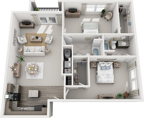 Floor plan for 2 beds, 2 baths, 1264 sqft